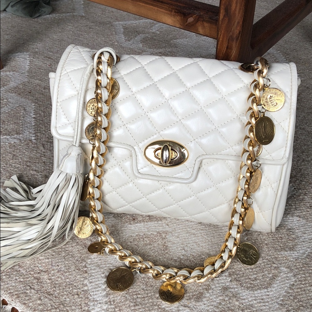 PAOLA by PdL Firenze Genuine Quilted leather Shoulder Bag Gold coin Strap - Picture 3 of 12